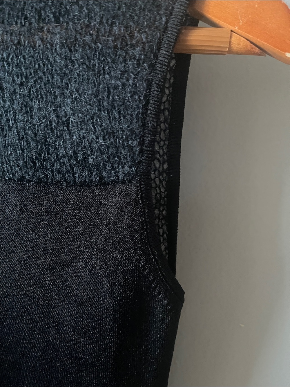 Black Sleeveless Mock Neck Top with Sheer Knit Yoke front and back Italy - Picture 9 of 14